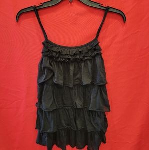 Black Ruffle Spaghetti Strap Blouse